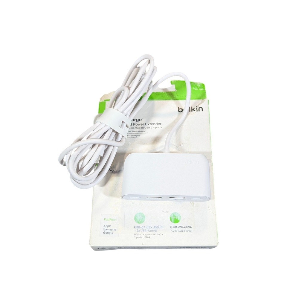 Aa2O Belkin 4-Port USB Power Extender For Apple, Samsung,‎ Google. White